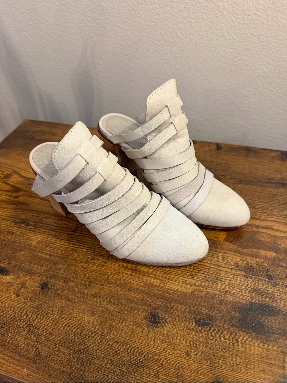 Free People Ivory Strappy Slip-On Heeled Mules